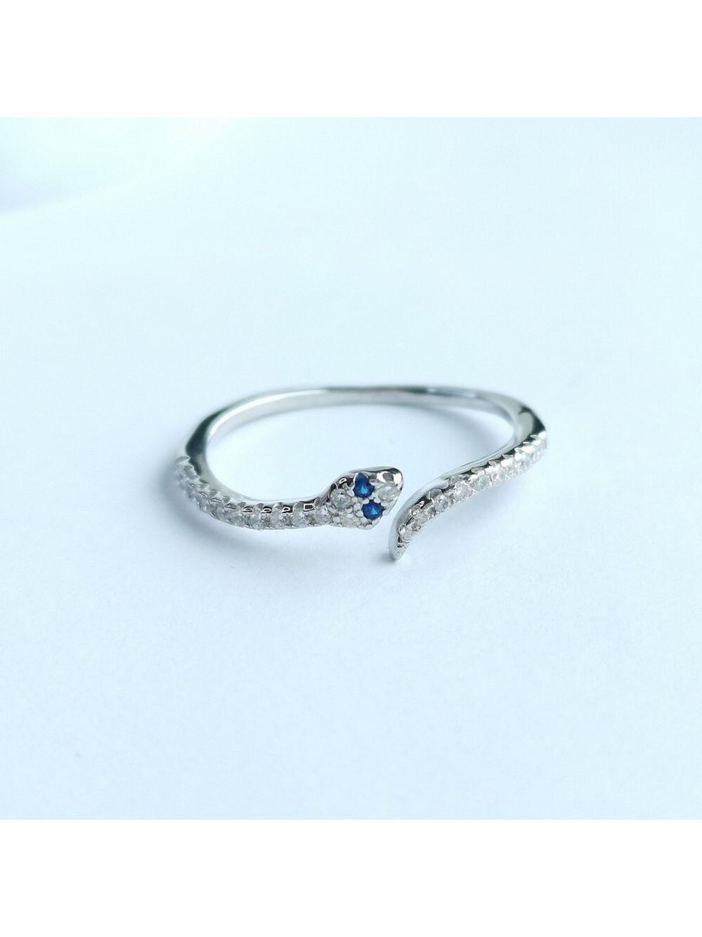 Sapphire Eyes Sterling Silver Snake Ring Serpent Size 8 🆕